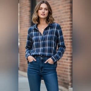 Flag & Anthem NEW Womens Soft Plaid Long Sleeve Button Down Top Small